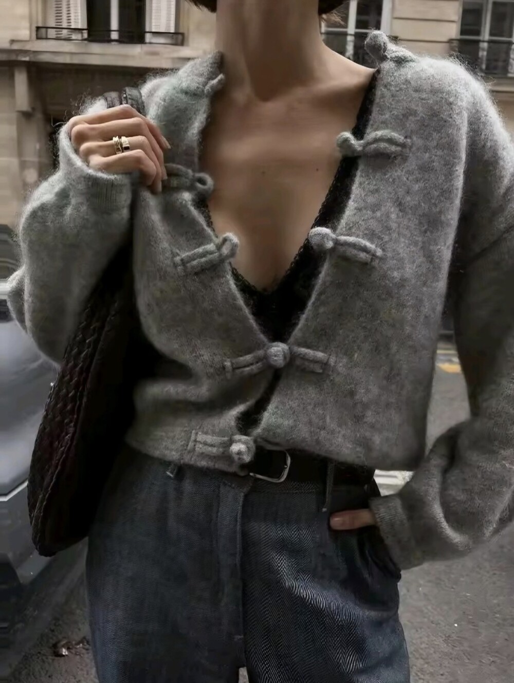 Cardigan Grey O-neck Long Sleeve Loose Female Sweater Winter Chic Lady Knitwear